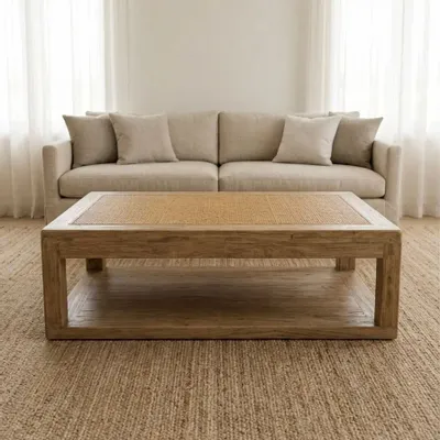Coffee tables - ORMEA rectangular rattan coffee table - EMPREINTE DU TEMPS
