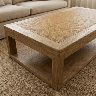 Coffee tables - ORMEA rectangular rattan coffee table - EMPREINTE DU TEMPS