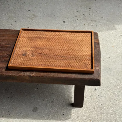 Trays - Rectangular solid teak tray with carved edges 33x24 - OFFICE OBJETS