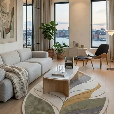 Contemporary carpets - Modern Botanica Leaf Rug — Sage Harvest Area Rug - NUZRAT CARPET EMPORIOUM
