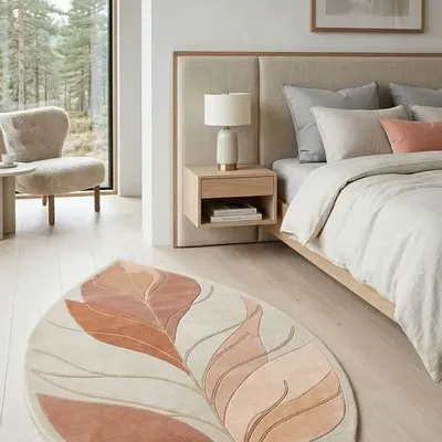 Contemporary carpets - Modern Botanica Leaf Rug — Desert sand Area Rug - NUZRAT CARPET EMPORIOUM