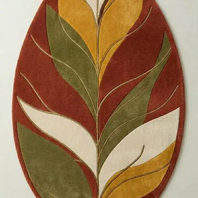Contemporary carpets - Modern Botanica Leaf Rug — Earthen Harvest Area Rug - NUZRAT CARPET EMPORIOUM