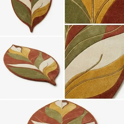 Contemporary carpets - Modern Botanica Leaf Rug — Earthen Harvest Area Rug - NUZRAT CARPET EMPORIOUM
