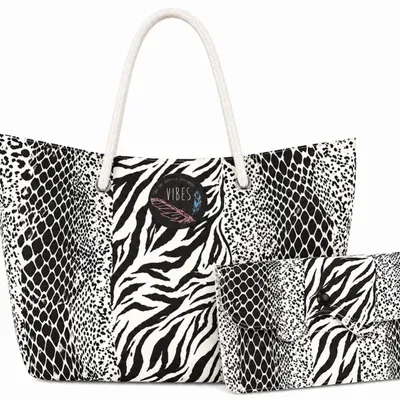 Sacs et cabas - Beach Bag Medium Animalier Black&White - BEACH VIBES
