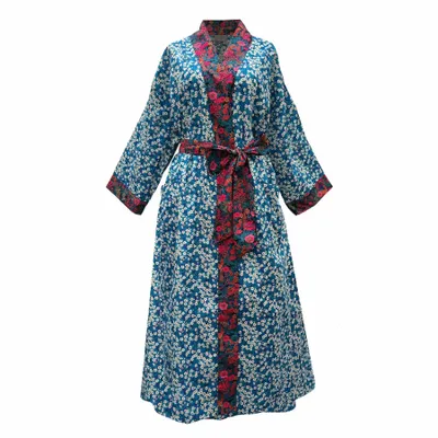 Sleepwear - Long Kimono Robe Teal Mitsi - Made with Liberty Fabric - LIME TREE DESIGN