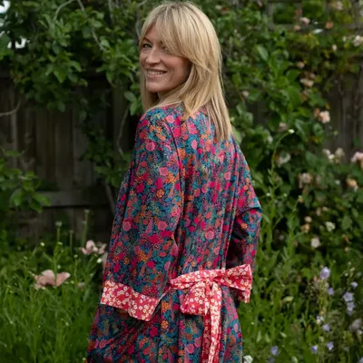 Sleepwear - Long Kimono Robe Ciara Fuchsia - Made with Liberty Fabric - LIME TREE DESIGN
