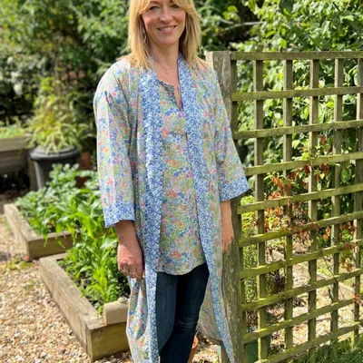 Sleepwear - Long Kimono Robe Margaret Annie Pastel - Made with Liberty Fabric - LIME TREE DESIGN