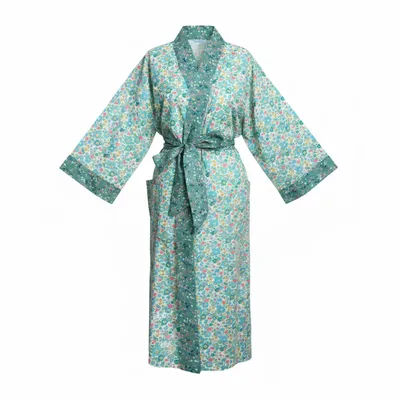 Sleepwear - Long Kimono Robe Green Betsy - Made with Liberty Fabric - LIME TREE DESIGN