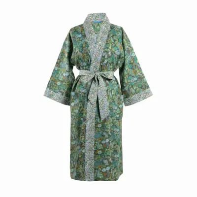 Sleepwear - Long Kimono Robe Ciara Green - Made with Liberty Fabric - LIME TREE DESIGN
