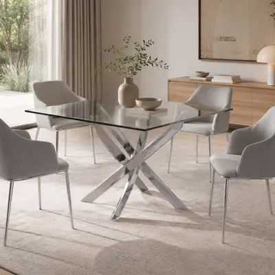 Dining Tables - Square tempered glass and chrome steel dining table - ANGEL CERDÁ