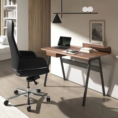 Bureaux - Bureau en noyer et fibre de verre couleur gris foncé métal - ANGEL CERDÁ