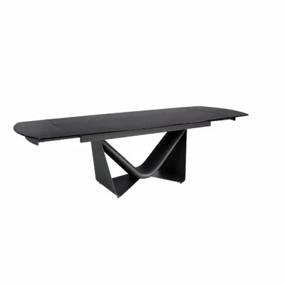 Dining Tables - Extendable barrel oval dining table in black glass, steel, dark grey fiberglass and metal - ANGEL CERDÁ