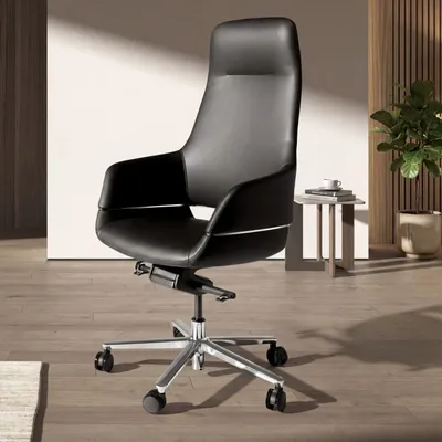 Chaises - Chaise de bureau pivotante en similicuir noir - ANGEL CERDÁ