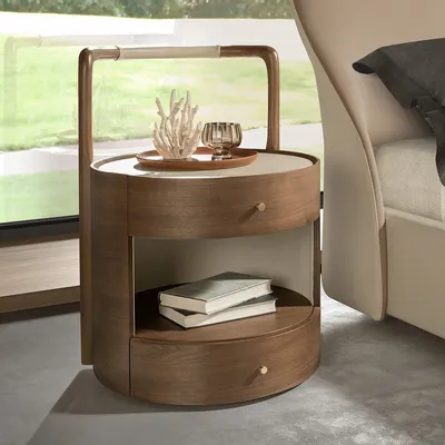 Night tables - Walnut bedside table with wooden top upholstered in cream leatherette - ANGEL CERDÁ