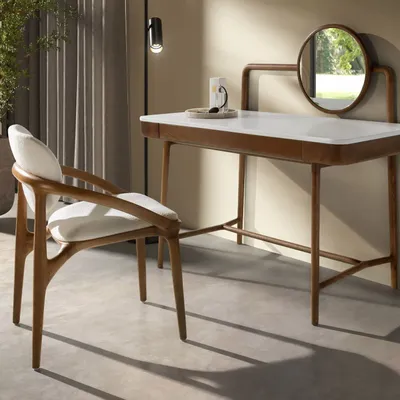 Bureaux - Bureau coiffeuse en noyer avec plateau en bois blanc et miroir - ANGEL CERDÁ