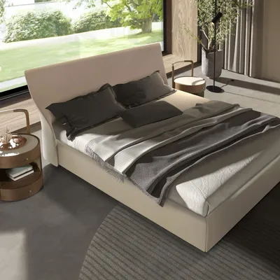 Beds - Brown velvet and cream leatherette bed - ANGEL CERDÁ