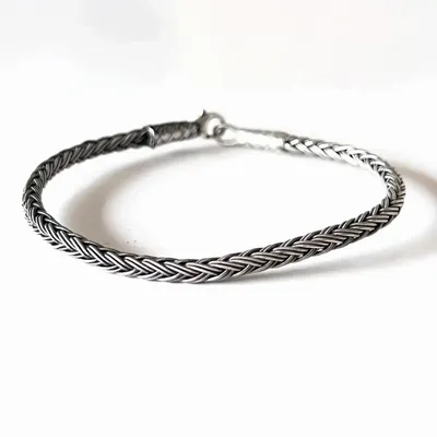 Bracelets - ROUND BRAID BRACELET - SILVER AND OXIDIZED SILVER - HANDMADE - MEN&WOMEN - KARAWAN AUTHENTIC