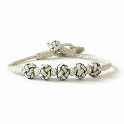 Bracelets - BRACELET 5 NOEUDS BLANCS - ARGENT ET ARGENT OXYDÉ - FAIT MAIN - HOMME & FEMME - KARAWAN AUTHENTIC