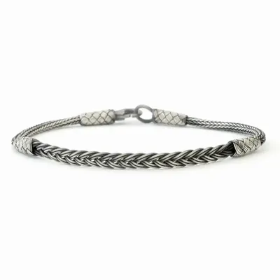 Bracelets - FINE BRAID BRACELET - SILVER AND OXIDIZED SILVER - HANDMADE - MEN & WOMEN - KARAWAN AUTHENTIC
