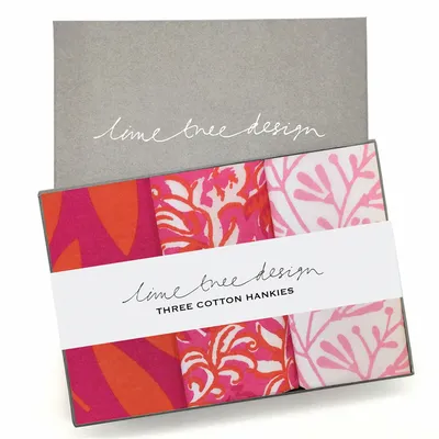 Apparel - Box of 3 Cotton Hankies - Magenta and Pink - LIME TREE DESIGN