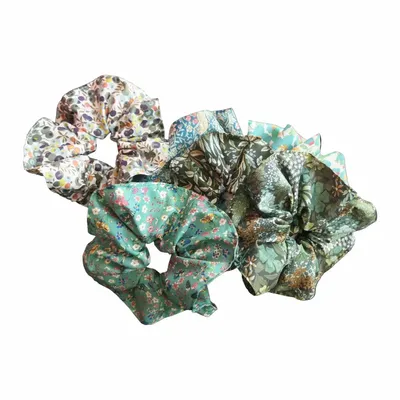 Hair accessories - 6 Assorted Green Cotton Scrunchies - Liberty Collection - LIME TREE DESIGN