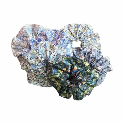 Hair accessories - 6 Assorted Blues Cotton Scrunchies - Liberty Collection - LIME TREE DESIGN