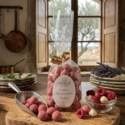 Épicerie fine - Noisettes choco blanc framboise 150g - CATRICE GOURMET