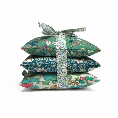 Home fragrances - Stack of 3 Square Liberty Cotton Lavender Sachets - Greens - LIME TREE DESIGN