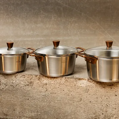Stew pots - Bicentenary Brushed Stainless Steel Stockpot with Copper-Finish Handle - CRISTEL