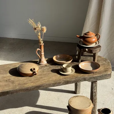 Carafes - D20 antique stoneware flat round jar - OFFICE OBJETS