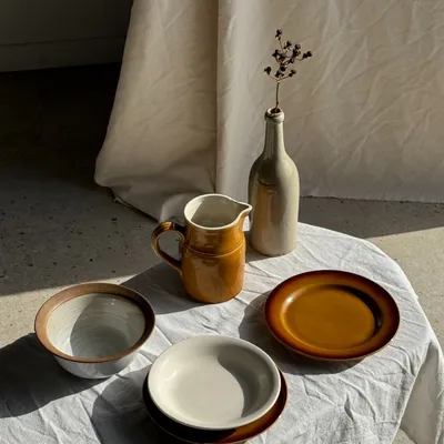 Platter and bowls - Small thick stoneware salad bowl with stylized white flower pattern D2 - OFFICE OBJETS