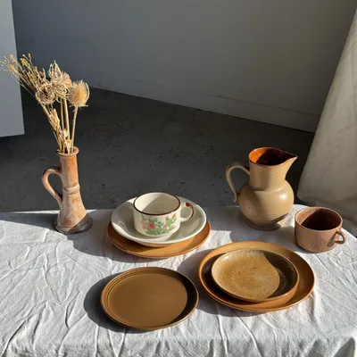 Everyday plates - Set of 4 Sarreguemines brown dessert plates Savoie model, fabri - OFFICE OBJETS