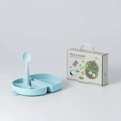 Repas pour enfant - Assiette Fold & Scoop – Aqua/Aqua - MINIWARE AB