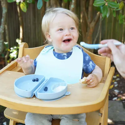 Repas pour enfant - Bavoir en silicone Roll & Lock – Aqua - MINIWARE AB
