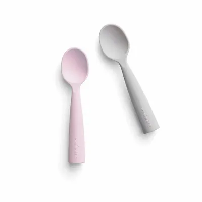 Repas pour enfant - Set de cuillères d’apprentissage en silicone -Grey/Cotton Candy - MINIWARE AB