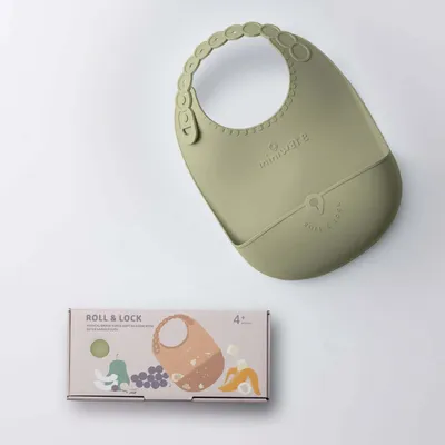 Repas pour enfant - Bavoir en silicone Roll & Lock – Pistache - MINIWARE AB