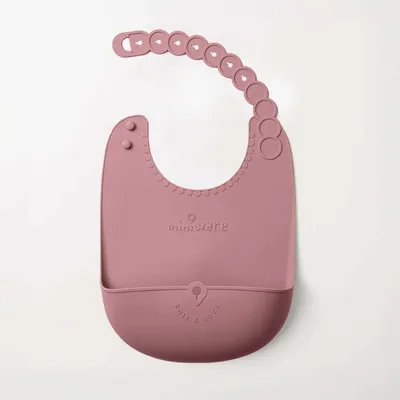 Repas pour enfant - Bavoir en silicone Roll & Lock – Framboise - MINIWARE AB