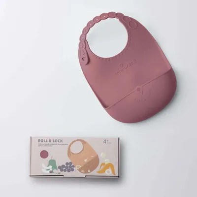 Repas pour enfant - Bavoir en silicone Roll & Lock – Framboise - MINIWARE AB