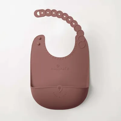 Repas pour enfant - Bavoir en silicone Roll & Lock – Châtaigne - MINIWARE AB