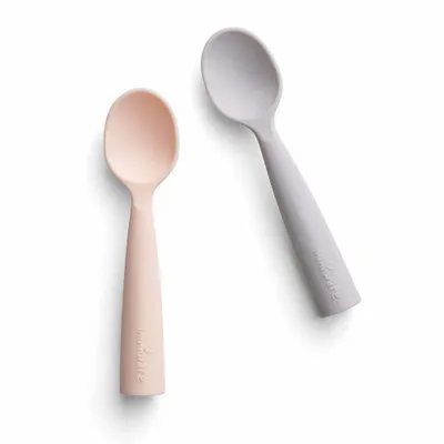 Repas pour enfant - Set de cuillères d’apprentissage en silicone-Grey/Peach - MINIWARE AB