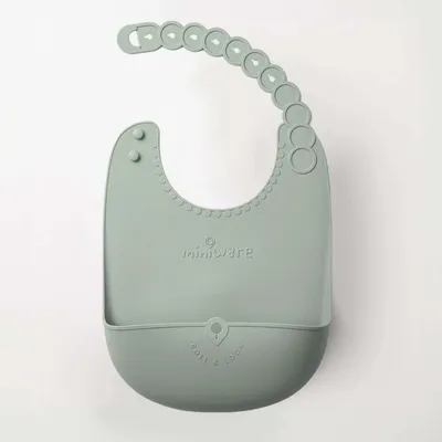 Repas pour enfant - Bavoir en silicone Roll & Lock – Sauge - MINIWARE AB
