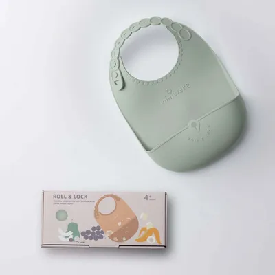 Repas pour enfant - Bavoir en silicone Roll & Lock – Sauge - MINIWARE AB