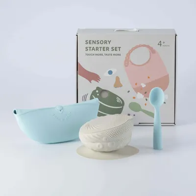 Repas pour enfant - Set de démarrage sensoriel – Avoine/Aqua - MINIWARE AB