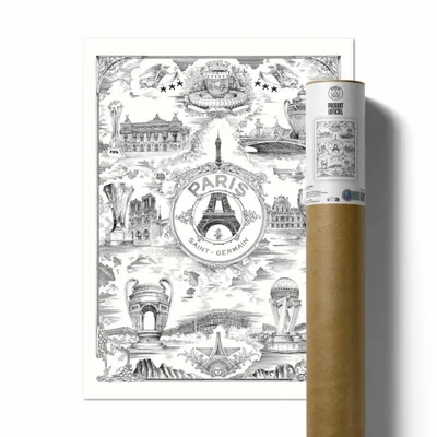 Services - PSG poster - Parisian allegory on a white background by Octave Marsal - ONEART ÉDITIONS