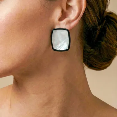 Jewelry - Black lip rectangle clip earrings - Calypso - NATURE BIJOUX