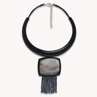 Jewelry - Lapis lazuli & black lip tork necklace - Calypso - NATURE BIJOUX