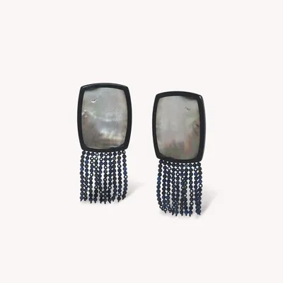 Jewelry - Black lip clip earrings with lapis dangles - Calypso - NATURE BIJOUX