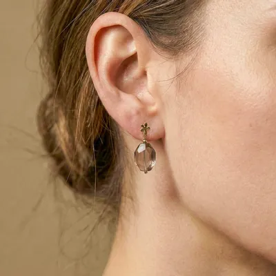 Jewelry - Small post earrings with smoky quartz pendant - Belle De Nuit - NATURE BIJOUX