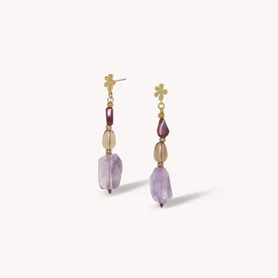 Jewelry - 3 beads pendant post earrings amethyst - Belle De Nuit - NATURE BIJOUX