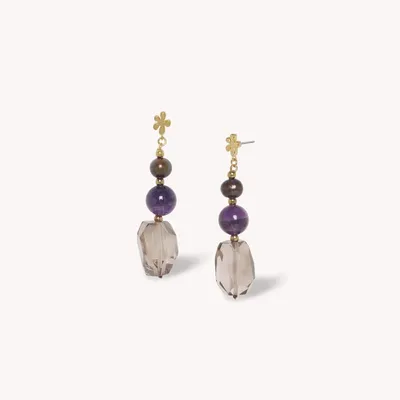 Jewelry - 3 beads pendant earrings smocky quartz - Belle De Nuit - NATURE BIJOUX